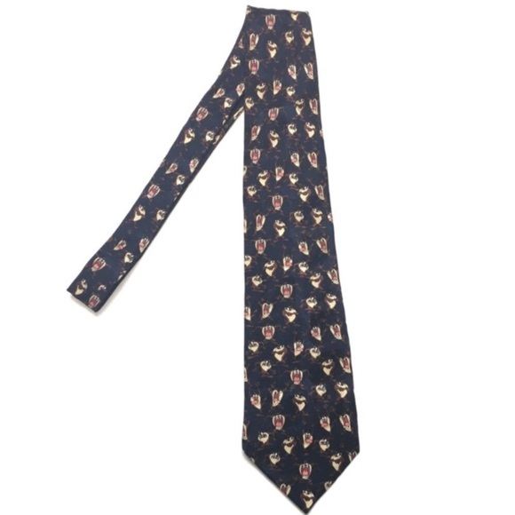 VINTAGE Looney Tunes Mania Tie 90s Taz Tasmanian Devil 100% Silk Warner Bros - Picture 2 of 7
